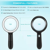 10X Magnifying Glass with 12 LED Lights - Large Lighted Magnifying Glass for Reading, Inspection, Coins, Jewelry, Exploring